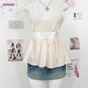 Vintage Cream Lace & Satin Babydoll Tank Top Size S